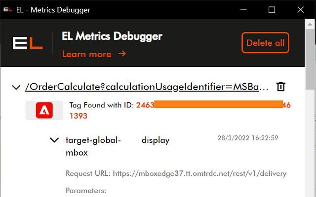 EL Metrics Debugger  from Chrome web store to be run with OffiDocs Chromium online