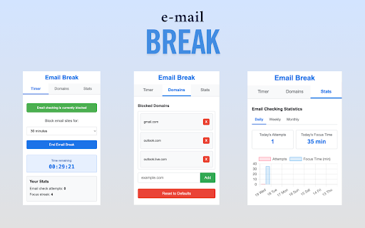 Email Break Block Site  Focus Mode  from Chrome web store to be run with OffiDocs Chromium online