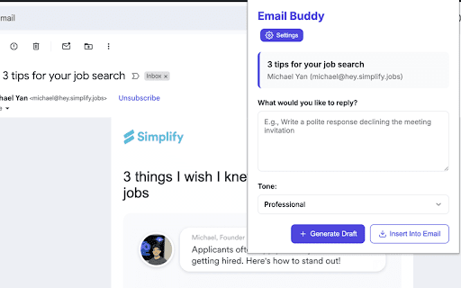 Email buddy  from Chrome web store to be run with OffiDocs Chromium online