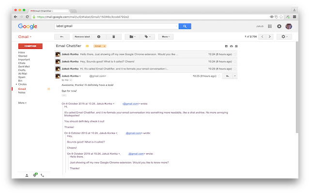 Email Chattifier  from Chrome web store to be run with OffiDocs Chromium online