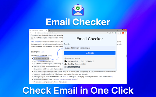 Email checker verify email address in 1 click  from Chrome web store to be run with OffiDocs Chromium online