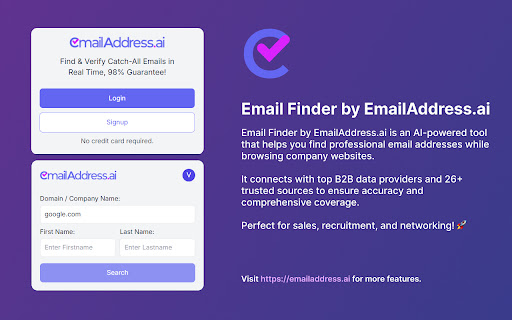 Email Finder by EmailAddress.ai  from Chrome web store to be run with OffiDocs Chromium online