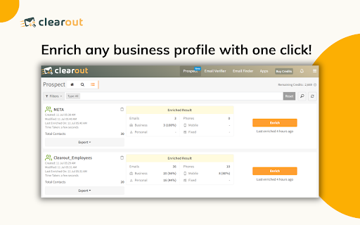 Email Finder  Phone Enrichment Clearout  from Chrome web store to be run with OffiDocs Chromium online