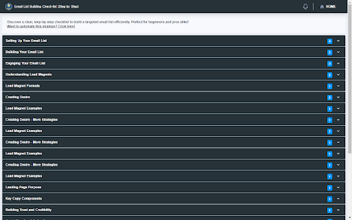 Email List Building Check list (Step by Step)  from Chrome web store to be run with OffiDocs Chromium online
