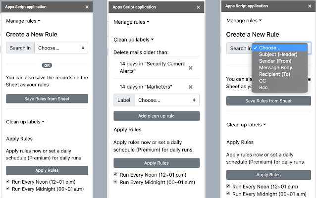 Email Rules  from Chrome web store to be run with OffiDocs Chromium online