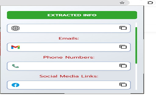 Emails Phone  SocialMedia Info Extractor  from Chrome web store to be run with OffiDocs Chromium online