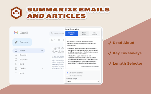 Email Summarizer  from Chrome web store to be run with OffiDocs Chromium online
