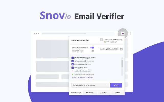 来自 Chrome 网上商店的 Snov.io 的电子邮件验证器将与 OffiDocs Chromium 在线一起运行