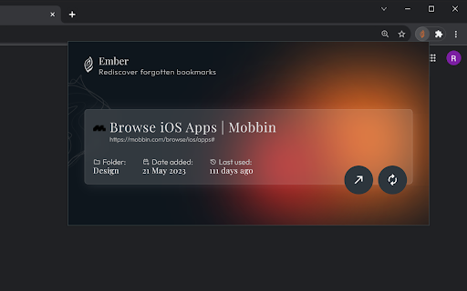 Ember Rediscover forgotten bookmarks.  from Chrome web store to be run with OffiDocs Chromium online