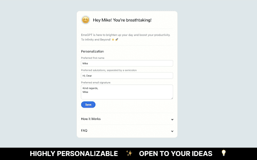 EmoGPT: Secure ChatGPT Email Writer for Gmail  from Chrome web store to be run with OffiDocs Chromium online