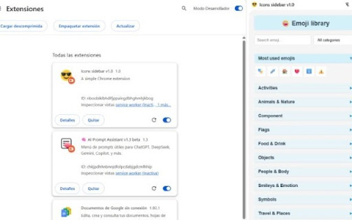 emojis sidebar v1.0  from Chrome web store to be run with OffiDocs Chromium online