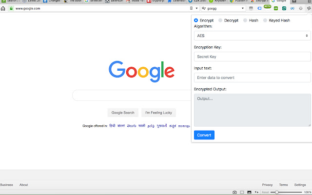 Encrypt and decrypt some text.  from Chrome web store to be run with OffiDocs Chromium online
