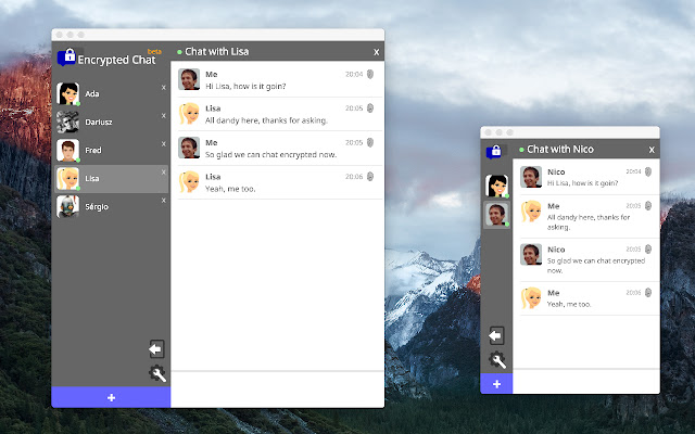 Encrypted Chat (beta)  from Chrome web store to be run with OffiDocs Chromium online