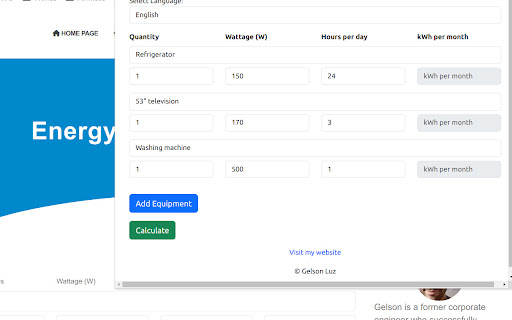 Energy Consumption Calculator  from Chrome web store to be run with OffiDocs Chromium online