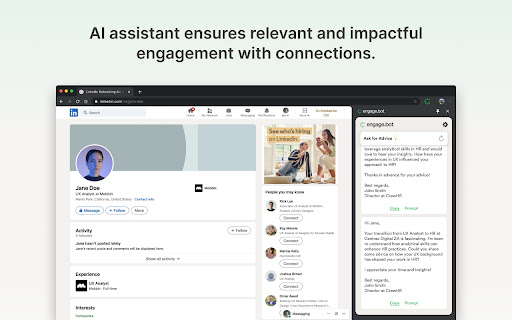 Engage.Bot LinkedIn Messaging AI Assistant  from Chrome web store to be run with OffiDocs Chromium online
