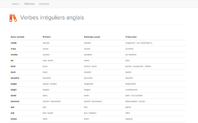 English Irregular Verbs  from Chrome web store to be run with OffiDocs Chromium online