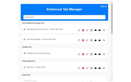 Enhanced Tab Manager  from Chrome web store to be run with OffiDocs Chromium online