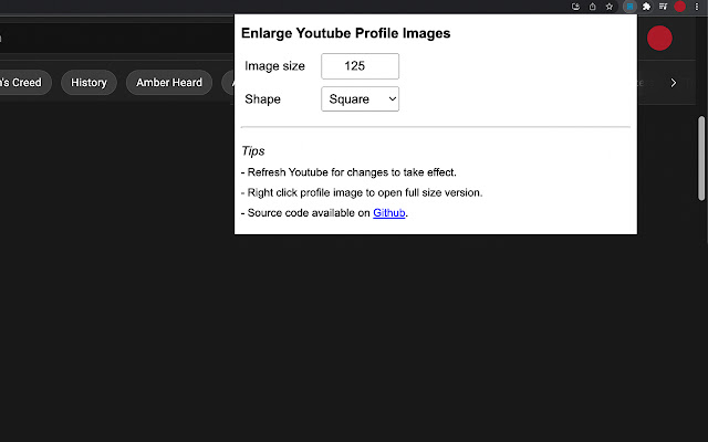 Enlarge Youtube Profile Images  from Chrome web store to be run with OffiDocs Chromium online