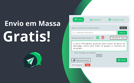 Envio em massa whatsapp  from Chrome web store to be run with OffiDocs Chromium online