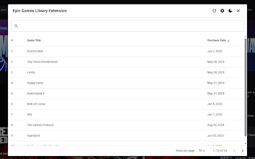 Epic Games Library Extension  from Chrome web store to be run with OffiDocs Chromium online