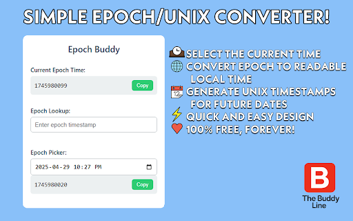 Epoch Buddy UNIX Timestamp Converter  from Chrome web store to be run with OffiDocs Chromium online