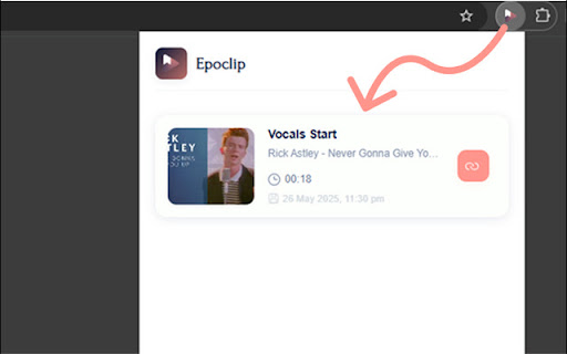 Epoclip: YouTube Timestamp Saver  from Chrome web store to be run with OffiDocs Chromium online