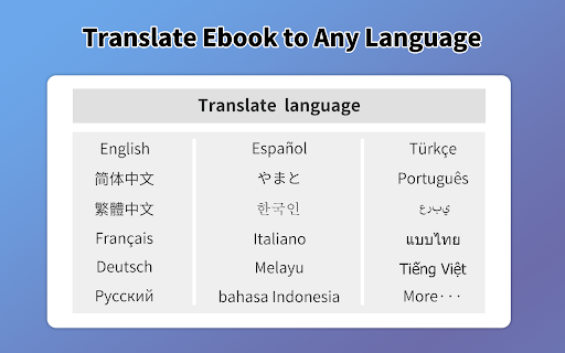 EPUB Translator Translate Ebook Online  from Chrome web store to be run with OffiDocs Chromium online