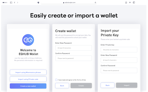 EQ Hub Wallet  from Chrome web store to be run with OffiDocs Chromium online