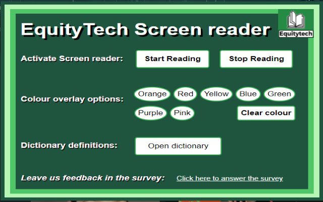 EquityTech Screen Reader  from Chrome web store to be run with OffiDocs Chromium online