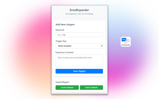 ErnstExpander  from Chrome web store to be run with OffiDocs Chromium online