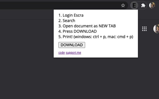 Escra Downloader from Chrome web store to be run with OffiDocs Chromium online Escra Downloader from Chrome web store to be run with OffiDocs Chromium online