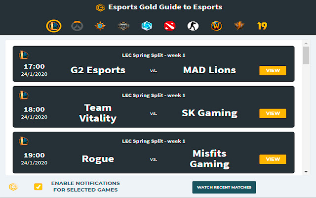 Esports Gold TV Guide מחנות האינטרנט של Chrome להפעלה עם OffiDocs Chromium באינטרנט