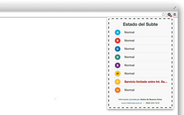 Estado del Subte  from Chrome web store to be run with OffiDocs Chromium online