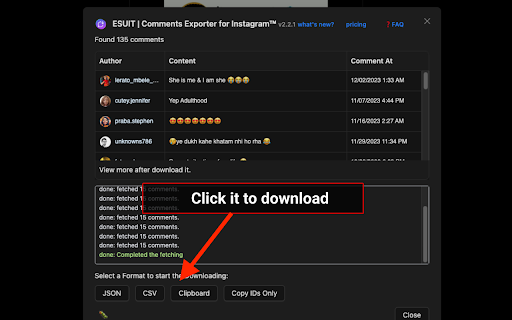 ESUIT | Comments Exporter for Instagram™  from Chrome web store to be run with OffiDocs Chromium online