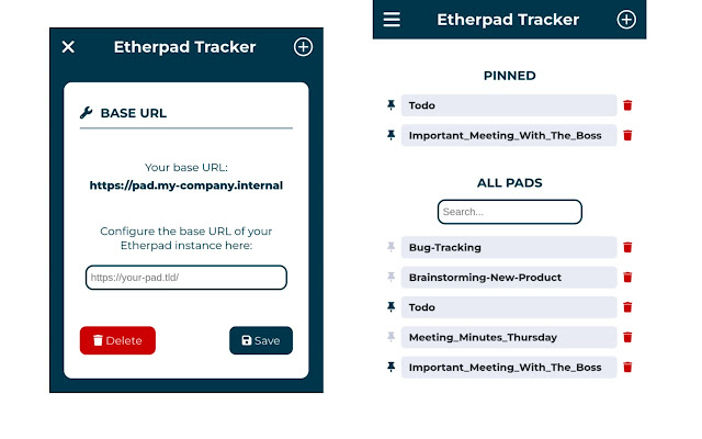 Etherpad Tracker  from Chrome web store to be run with OffiDocs Chromium online