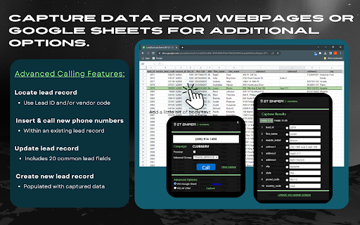 ET Sniper Click2Dial DEVELOPMENT BUILD  from Chrome web store to be run with OffiDocs Chromium online