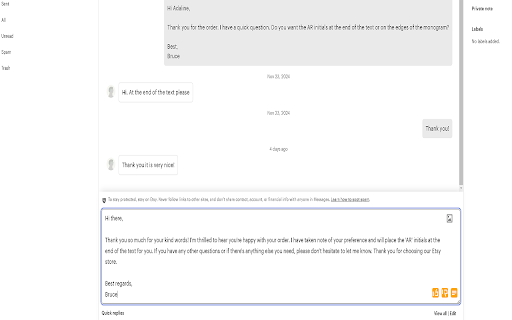 Etsy Customer Service AI Bot  from Chrome web store to be run with OffiDocs Chromium online