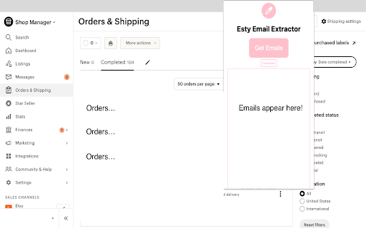 Etsy Email Extractor  from Chrome web store to be run with OffiDocs Chromium online