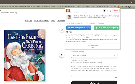 Etsy Product Review Exporter  from Chrome web store to be run with OffiDocs Chromium online