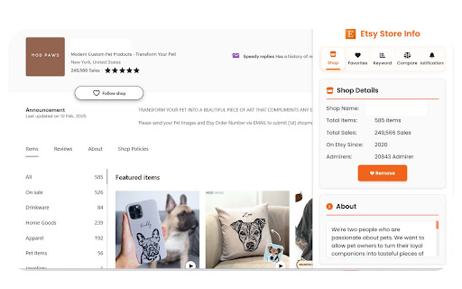 Etsy Store Info Extractor  from Chrome web store to be run with OffiDocs Chromium online