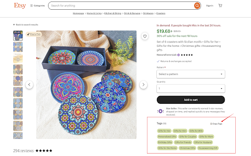 Etsy Tag Scraper  from Chrome web store to be run with OffiDocs Chromium online