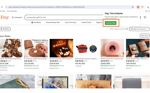 Etsy Title Collector  from Chrome web store to be run with OffiDocs Chromium online