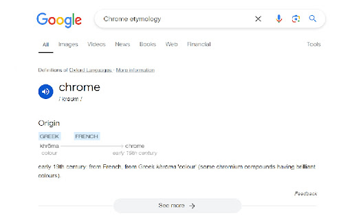 Etymology Finder  from Chrome web store to be run with OffiDocs Chromium online