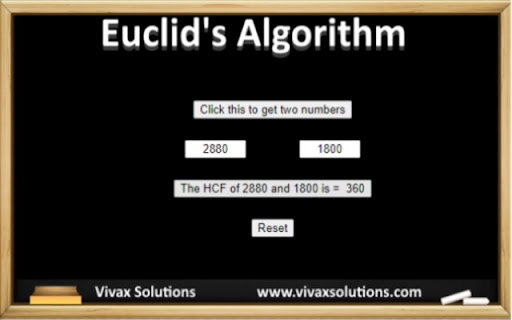 Euclids Algorithm  from Chrome web store to be run with OffiDocs Chromium online