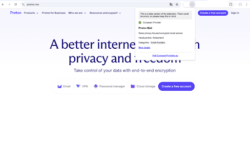 European Providers Checker + Show Alternatives  from Chrome web store to be run with OffiDocs Chromium online