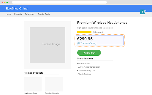 Euro to Work Hours  from Chrome web store to be run with OffiDocs Chromium online