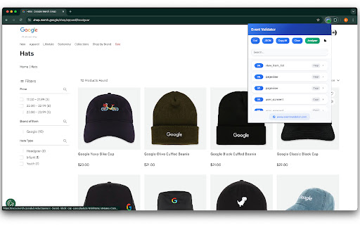 Event Validator  from Chrome web store to be run with OffiDocs Chromium online