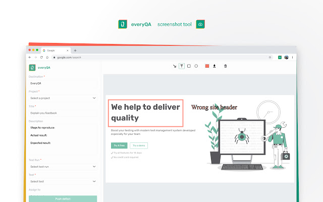 EveryQA Screenshot Tool  from Chrome web store to be run with OffiDocs Chromium online