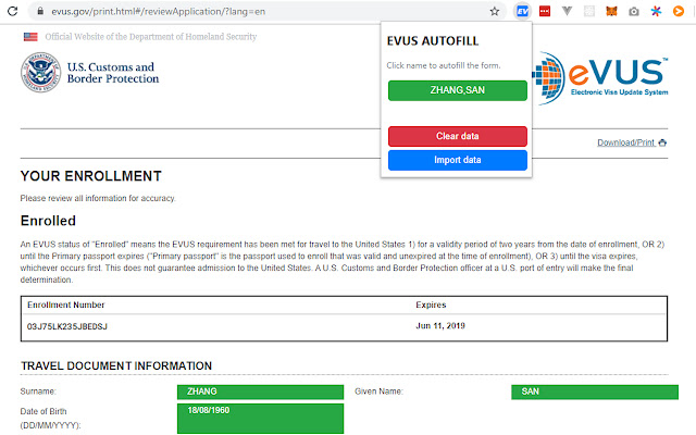 EVUS AUTOFILL  from Chrome web store to be run with OffiDocs Chromium online