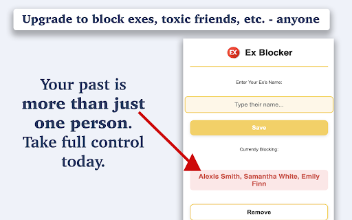 Ex Blocker Forget Your Ex  from Chrome web store to be run with OffiDocs Chromium online